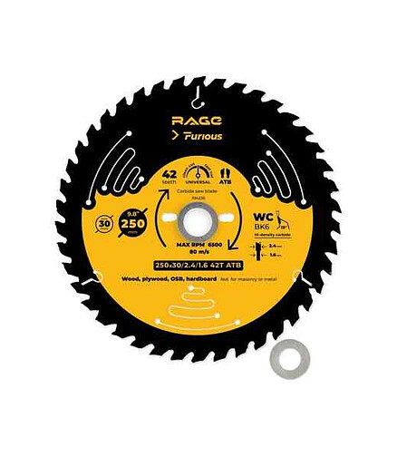 Диск пильный RAGE Furious 250мм 42зуб. 438x503 в Материке