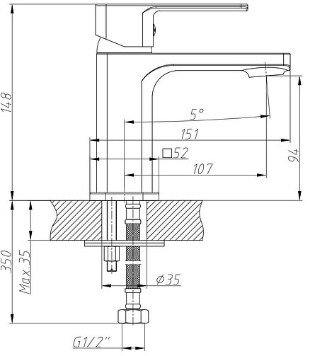 Смеситель DECOROOM DR20011 (для умывальника), ЛАТУНЬ 438x503 в Материке - Вариант 2