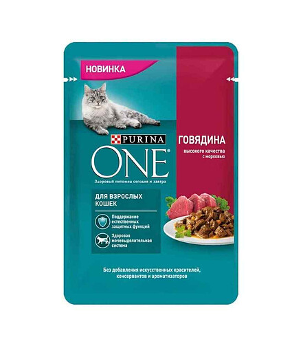 Корм для кошек Purina ONE говядина и морковь (75г) 438x503 в Материке