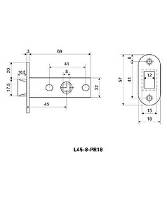 Защелка межкомн. АЛЛЮР L45-8-R18 SN, овал. планка, мат.никель