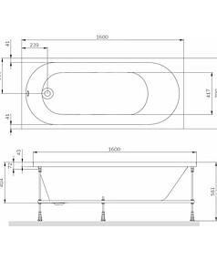 Ванна акриловая прямоугольная X-JOY NEW 160х70см без каркаса, W94A-160-070W-A1 238x286 в Материке - Вариант 2