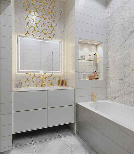 Плитка Beryoza Ceramica MARBLE 30х60см 1,62м2 цвет белый гексы декор 438x503 в Материке