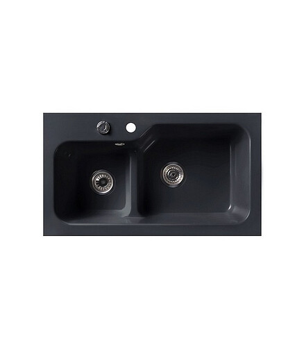 Мойка SG-REC-DUO-8045 800х452мм 1,5 чаши иск.мрамор-ЧЕРН.ОБСИДИАН прав. с сифон. 438x503 в Материке