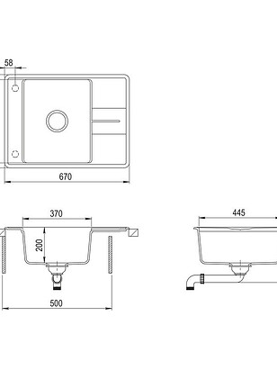 Мойка BELLA SQB102-601AW 670x500мм гранит-черный металлик с вып.полуавтомат 238x286 в Материке - Вариант 2