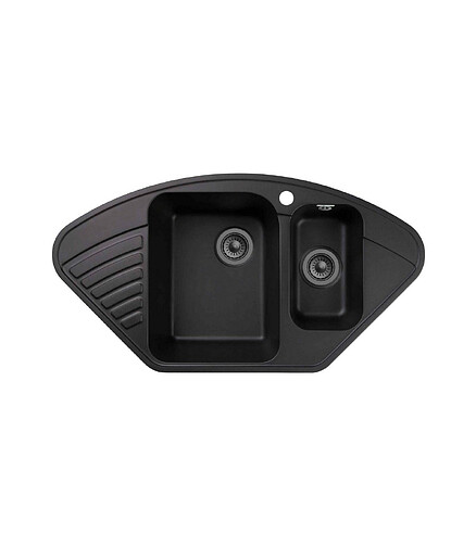 Мойка QUARZ GF-Z 14 (ЕСО-14) угловая 1,5 чаши, 930х500мм черный (без сифона) 438x503 в Материке