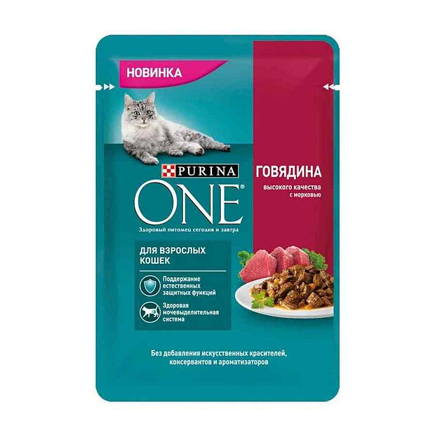 Корм для кошек Purina ONE с говядиной выс. качества и морковью (75г)