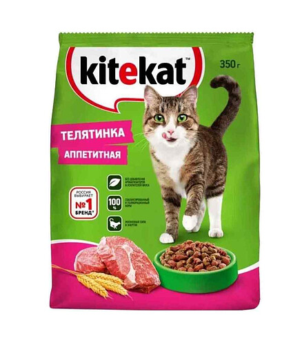 Корм для кошек KITEKAT Аппетитная Телятинка (0,35кг) 438x503 в Материке