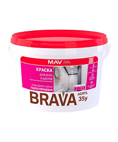 Краска BRAVA для окон и дверей белая полуглянцевая, 3,3кг 238x286 в Материке