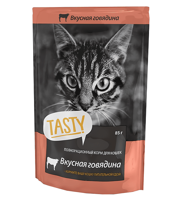 Корм для кошек TASTY говядина в желе (85г) 586x674 Корм для кошек TASTY говядина в желе (85г) 586x674 в Материке