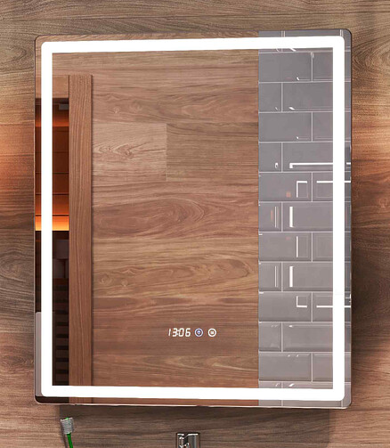 Зеркало GEOMETRY LUXE 600х700мм: подсветка, сенсор.управ., антизапотевание, часы 438x503 в Материке - Вариант 2