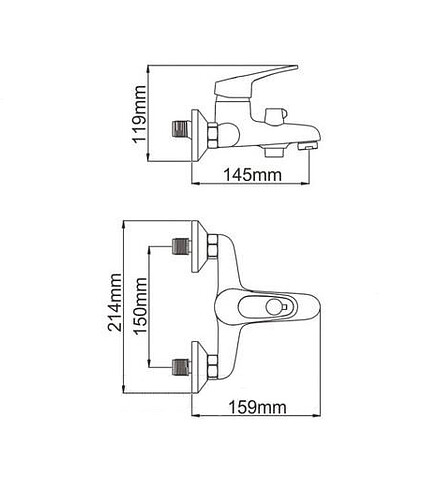 Смеситель W30215 (для ванны, короткий излив), ЦИНК 438x503 в Материке - Вариант 2