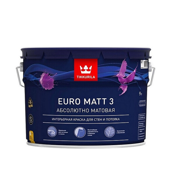Краска Tikkurila EURO MATT 3 A матовая, 9л 586x674 Краска Tikkurila EURO MATT 3 A матовая, 9л 586x674 в Материке