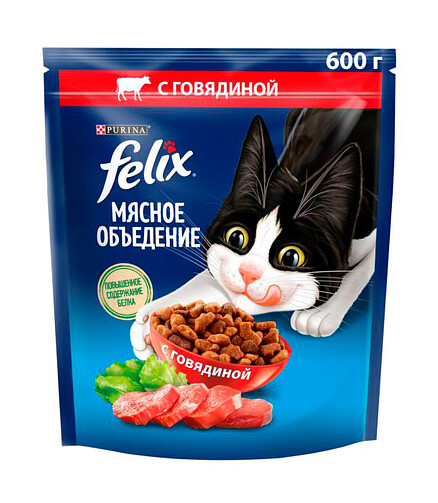 Корм для кошек FELIX Мясное объедение, говядина (0,6кг) 438x503 в Материке