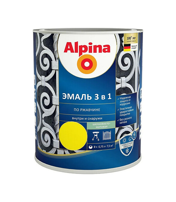 Грунт-эмаль Alpina 3в1 RAL1021 Желтый, 0,75л 586x674 Грунт-эмаль Alpina 3в1 RAL1021 Желтый, 0,75л 586x674 в Материке