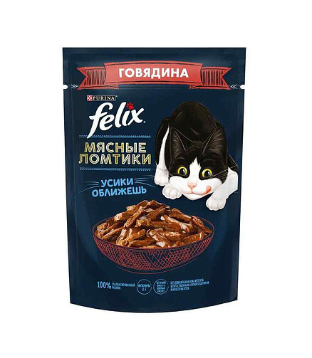 Корм для кошек FELIX Мясные ломтики, говядина, соус (75г) 438x503 в Материке