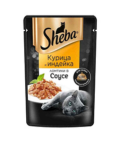 Корм для взрослых кошек SHEBA с курицей и индейкой, Ломтики в соусе (75г) 238x286 в Материке