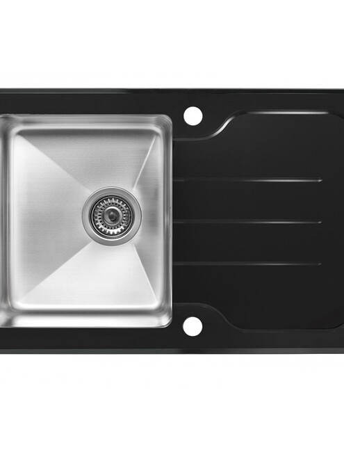 Мойка врезная ZORG GS 7850 black, 780х500мм черное стекло нерж. 1,0мм с выпуском 495x660 Мойка врезная ZORG GS 7850 black, 780х500мм черное стекло нерж. 1,0мм с выпуском 495x660 в Материке