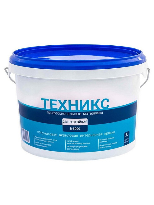 Краска ТЕХНИКС Моющаяся белая, 3кг 495x660 Краска ТЕХНИКС Моющаяся белая, 3кг 495x660 в Материке