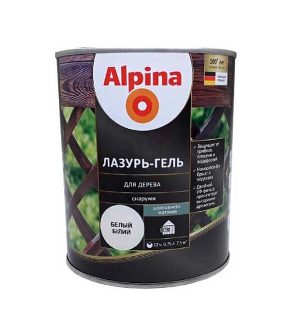 Лазурь-гель Alpina алкидый для дерева шелк.-матовый белый, 0,75л 586x674 Лазурь-гель Alpina алкидый для дерева шелк.-матовый белый, 0,75л 586x674 в Материке