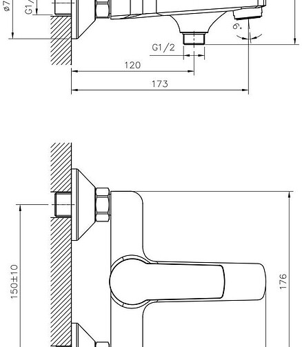 Смеситель DECOROOM DR22036 (для ванны, короткий излив), ЛАТУНЬ 438x503 в Материке - Вариант 2