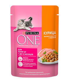 Корм для котят от 1 до 12 мес. Purina ONE с курицей выс. кач. и морковью (75г)