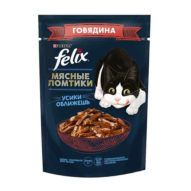 Корм для кошек FELIX Мясные ломтики, говядина, соус (75г) 620x620 в Материке