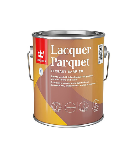 Лак Tikkurila LACQUER PARQUET паркетный полуматовый, 0,9л 438x503 в Материке