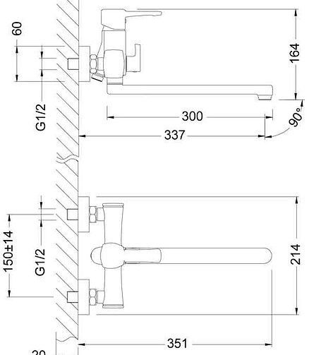 Смеситель EVITTA LM0551C (для ванны, длинный излив) 438x503 в Материке - Вариант 2