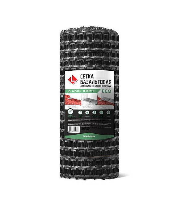 Сетка базальтовая для кладки LIHTAR ECO; рулон 0,37х25м; яч.25х25 586x674 Сетка базальтовая для кладки LIHTAR ECO; рулон 0,37х25м; яч.25х25 586x674 в Материке