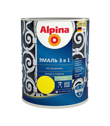 Грунт-эмаль Alpina 3в1 RAL1021 Желтый, 0,75л 438x503 в Материке