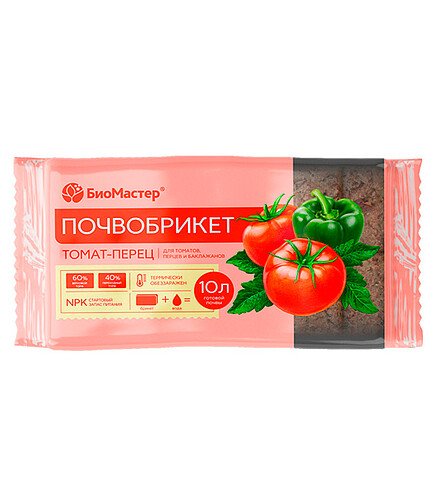 Почвобрикет БиоМастер Томат и перец (10л) 438x503 в Материке
