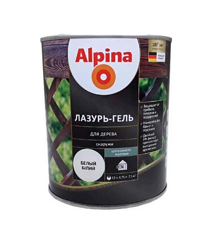 Лазурь-гель Alpina алкидый для дерева шелк.-матовый белый, 0,75л 438x503 в Материке