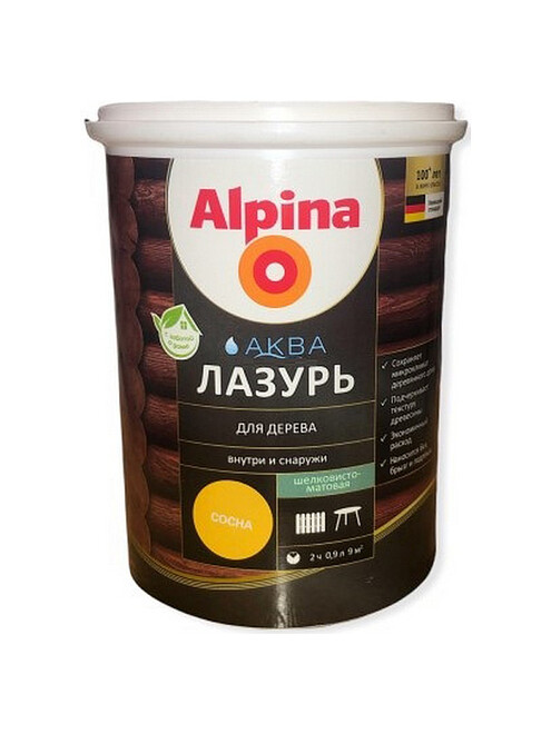 Лазурь Alpina АКВА для дерева Сосна, 0,9л 495x660 Лазурь Alpina АКВА для дерева Сосна, 0,9л 495x660 в Материке