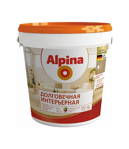 Краска Alpina Долговечная интерьерная Б1 шелк.-матовая, 0,9л 438x503 в Материке
