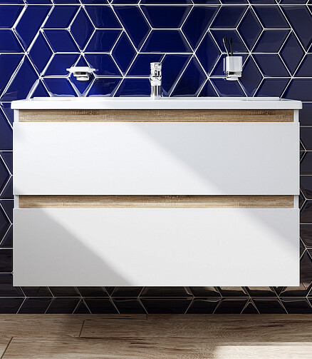 Тумба X-JOY M85AFHX1002WG 100см подвесная белый глянец/светлое дерево 438x503 в Материке - Вариант 2