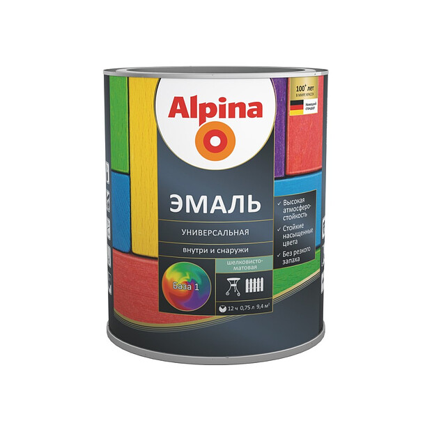 Эмаль Alpina алкидн. шелк/матовая База1 универ. 0,75л 620x620 в Материке