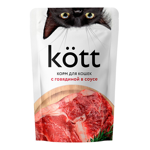 Корм для кошек ТМ KOTT с говядиной в соусе, пауч (75г)