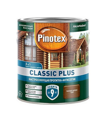 Пропитка-антисептик Pinotex Classic Plus 3 в 1 Тиковое дерево, 2,5л 438x503 в Материке