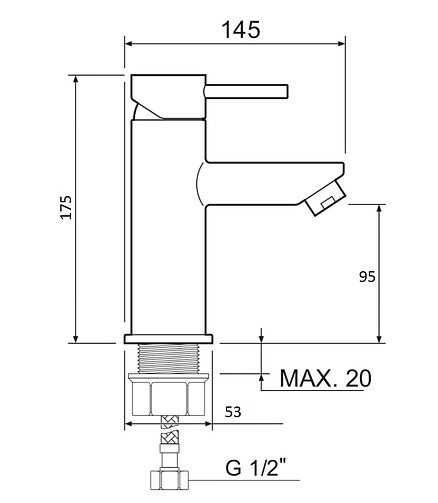 Смеситель SUS124-001F (для умывальника) нерж.сталь, на гайке 438x503 в Материке - Вариант 2