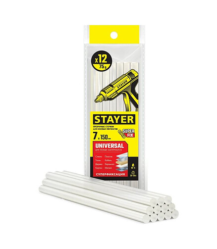 Стержни клеевые STAYER 06817-12 7х150мм бесцв. 12шт/уп. 438x503 в Материке