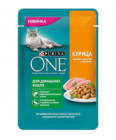 Корм для кошек Purina ONE для домашних, курица, морковь (75г) 238x286 в Материке