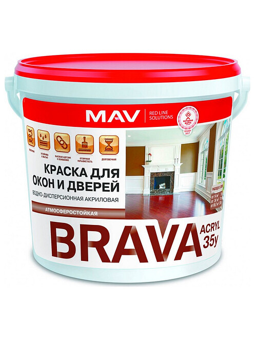 Краска BRAVA для окон и дверей белая полуматовая, 3,3кг 495x660 Краска BRAVA для окон и дверей белая полуматовая, 3,3кг 495x660 в Материке