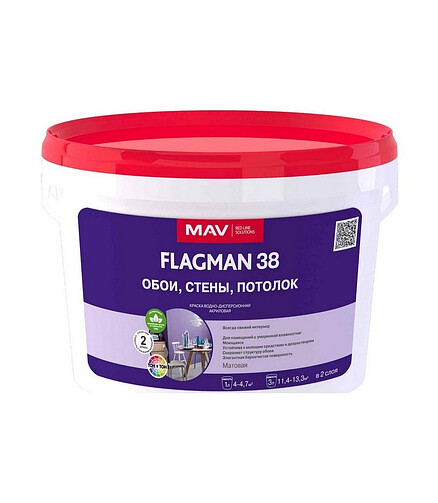 Краска МАВ FLAGMAN 38 белая матовая, 4кг 438x503 в Материке