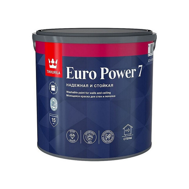 Краска ТИККУРИЛА EURO POWER 7 стойкая к мытью C мат 2,7л