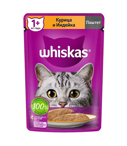 Корм для кошек WHISKAS курица и индейка, паштет (75г) 438x503 в Материке