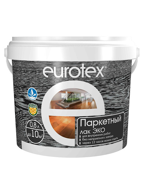 Лак Eurotex ЭКО паркетный матовый, 0,8л 495x660 Лак Eurotex ЭКО паркетный матовый, 0,8л 495x660 в Материке