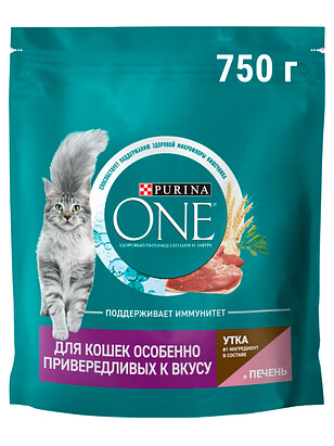 Корм для кошек Purina ONE для привередливых, утка, печень (0,75кг) 238x286 в Материке