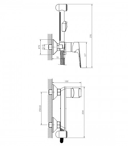 Смеситель ROSSINKA RS29-52 (для биде) с гигиеническим душем 438x503 в Материке - Вариант 2
