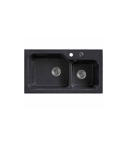 Мойка SG-REC-DUO-8045 800х452мм 1,5 чаши иск.мрамор-ЧЕРНЫЙ RS левая с сифоном 438x503 в Материке