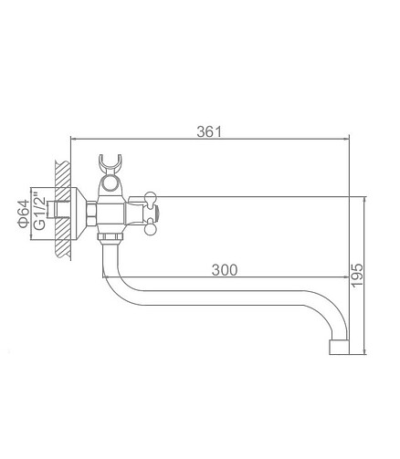 Смеситель L2327 (для ванны, длинный излив) 438x503 в Материке - Вариант 2